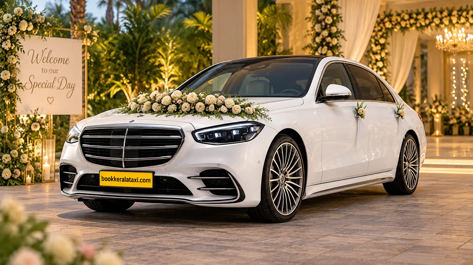 Decorated luxury wedding car rental in Kerala